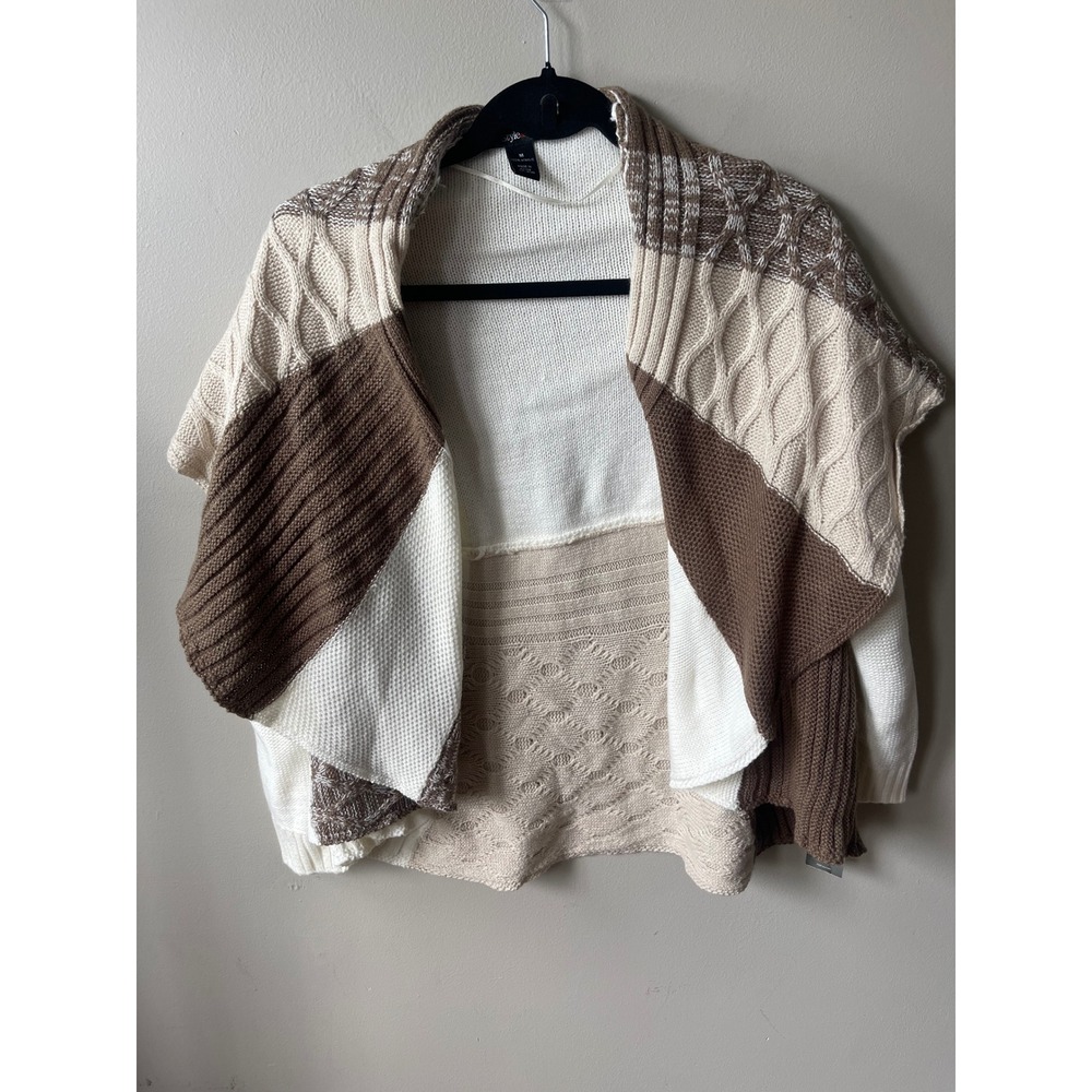 Style & Co Patchwork Mixed Knit Open Front Cardigan Brown Cream casual boho soft